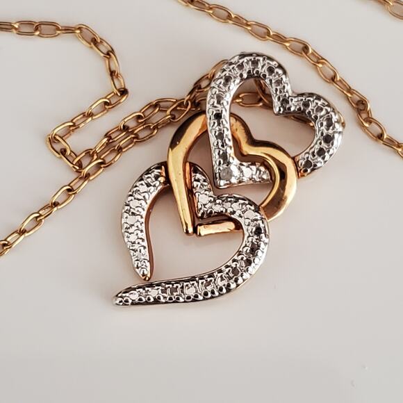 VTG PAJ BB Triple Heart Necklace Gold Tone Silver Tone Classic and Romantic‎ - Picture 6 of 8